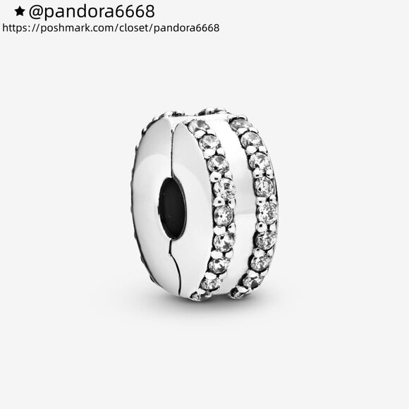 Pandora Double Lined Pavé Clip Charm - Picture 1 of 2